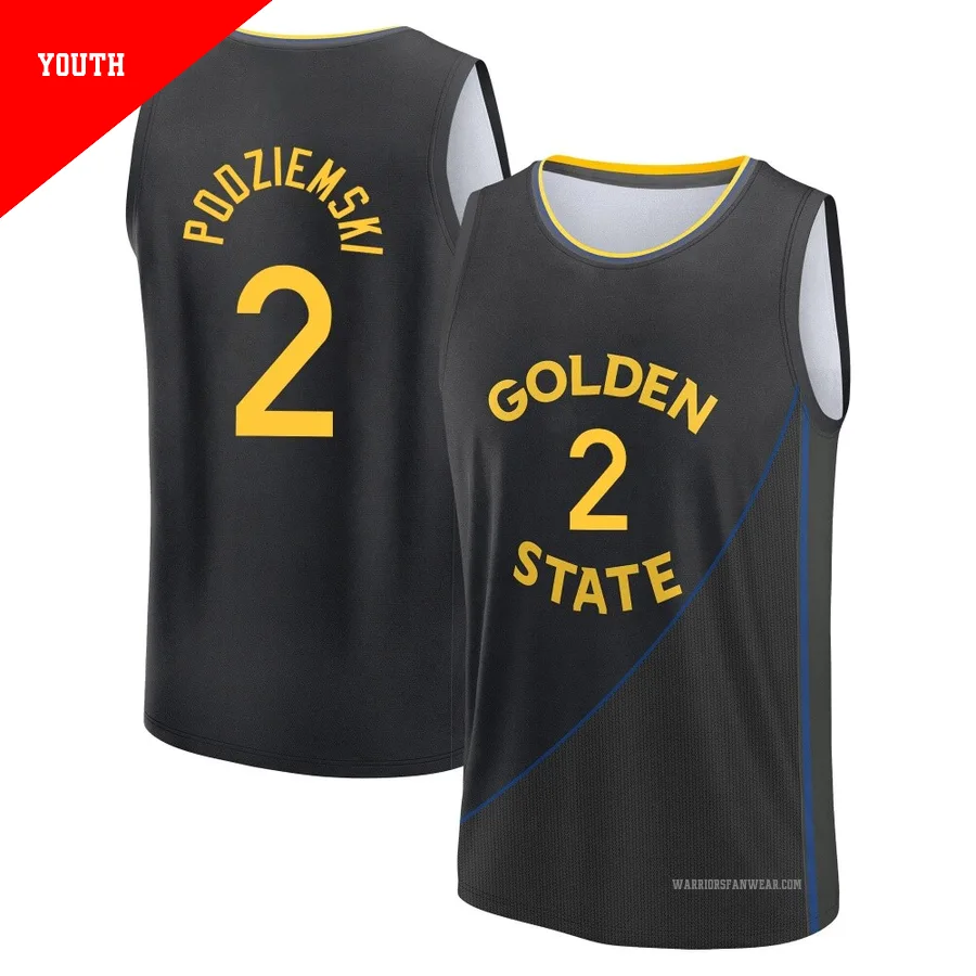 Brandin Podziemski ＃2 Golden State Warriors 2024/25 Youth Fast Break Black Statement Edition Jersey