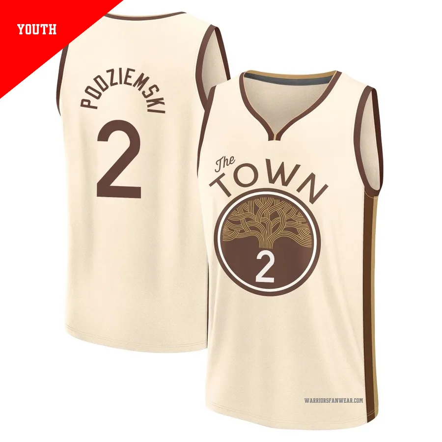 Brandin Podziemski ＃2 Golden State Warriors 2025/26 Youth Fast Break Tan City Edition Jersey