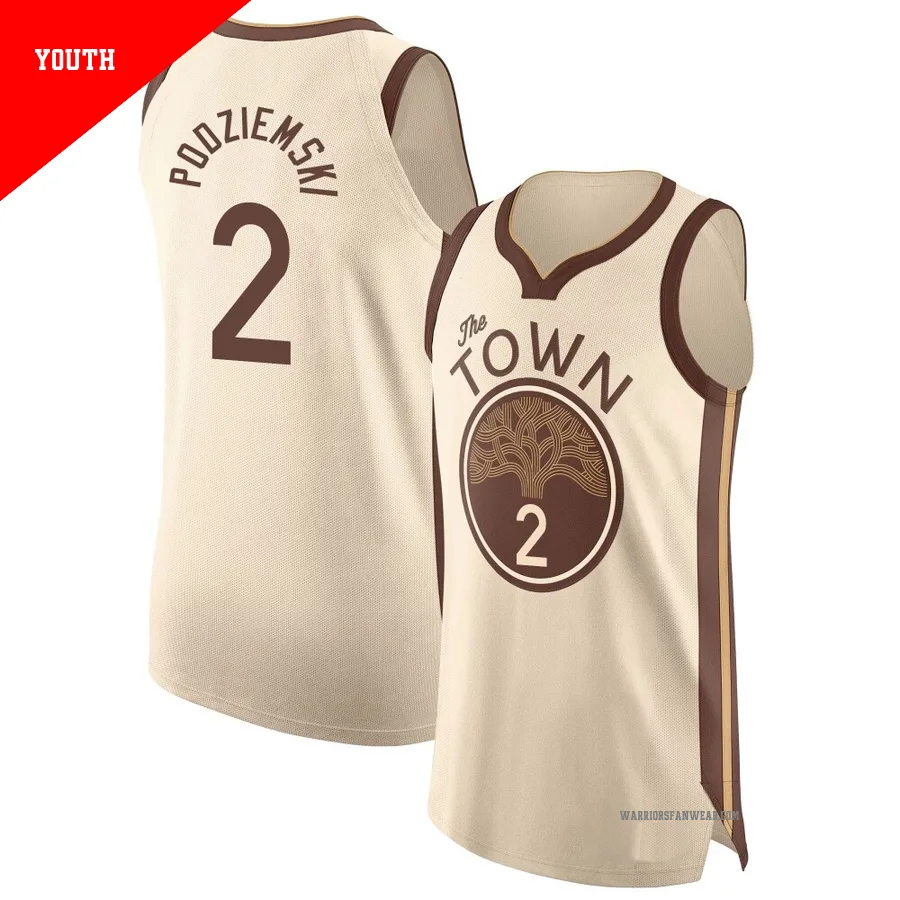 Brandin Podziemski ＃2 Golden State Warriors Authentic 2025/26 Youth Tan City Edition Jersey