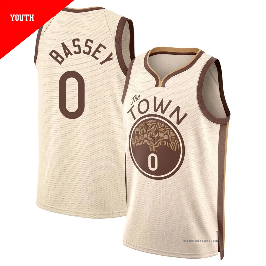 Charles Bassey ＃0 Golden State Warriors Swingman 2025/26 Youth Tan City Edition Jersey