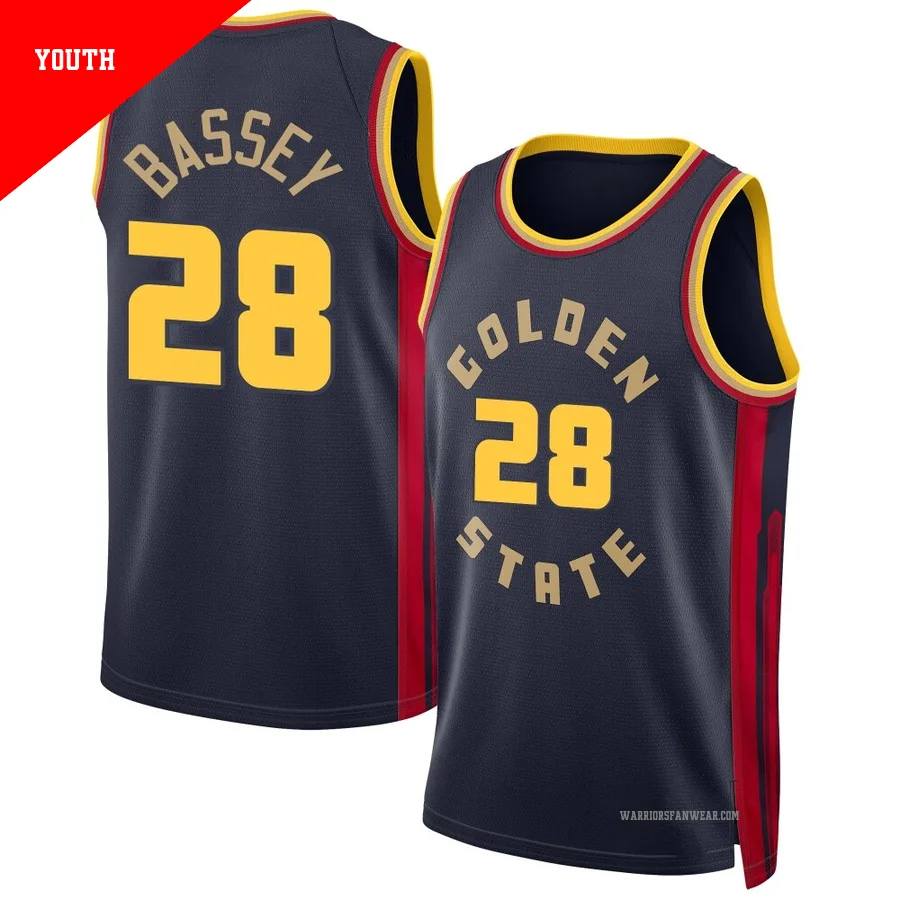 Charles Bassey ＃28 Golden State Warriors Swingman 2024/25 Youth Navy City Edition Jersey