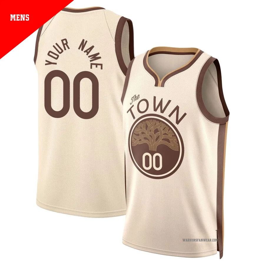 Custom ＃00 Golden State Warriors Swingman 2025/26 Men's Tan City Edition Jersey