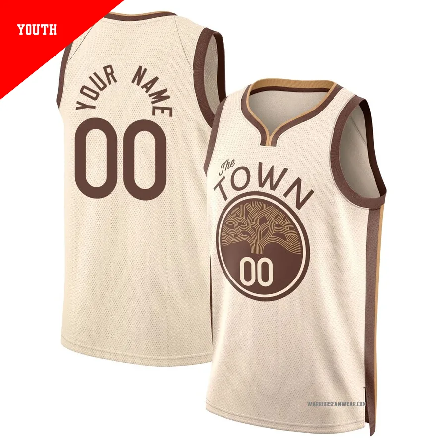 Custom ＃00 Golden State Warriors Swingman 2025/26 Youth Tan City Edition Jersey