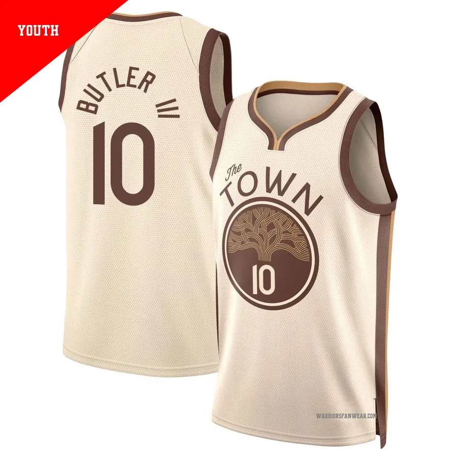 Jimmy Butler III ＃10 Golden State Warriors Swingman 2025/26 Youth Tan City Edition Jersey