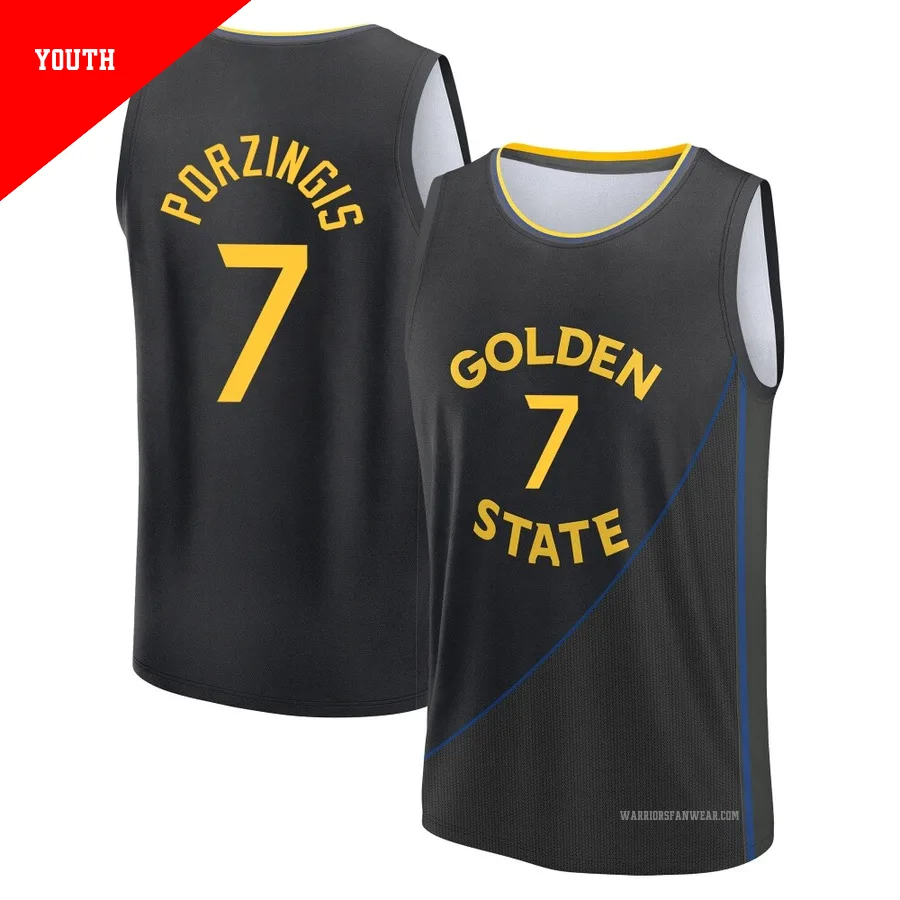 Kristaps Porzingis ＃7 Golden State Warriors 2024/25 Youth Fast Break Black Statement Edition Jersey