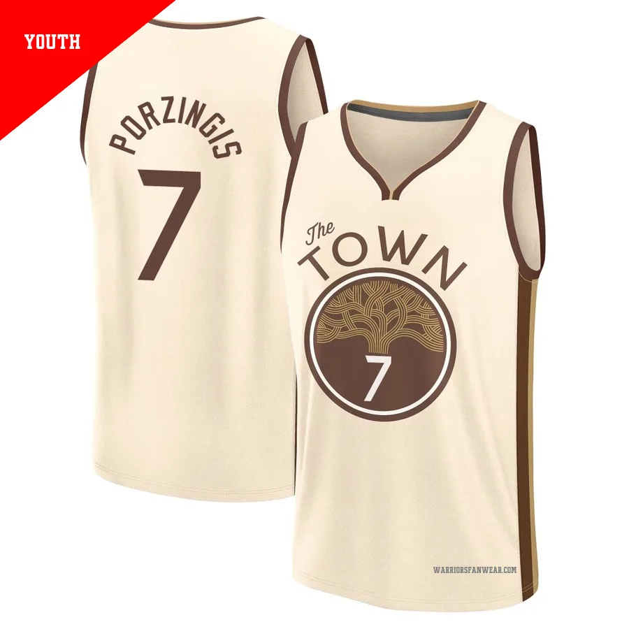 Kristaps Porzingis ＃7 Golden State Warriors 2025/26 Youth Fast Break Tan City Edition Jersey