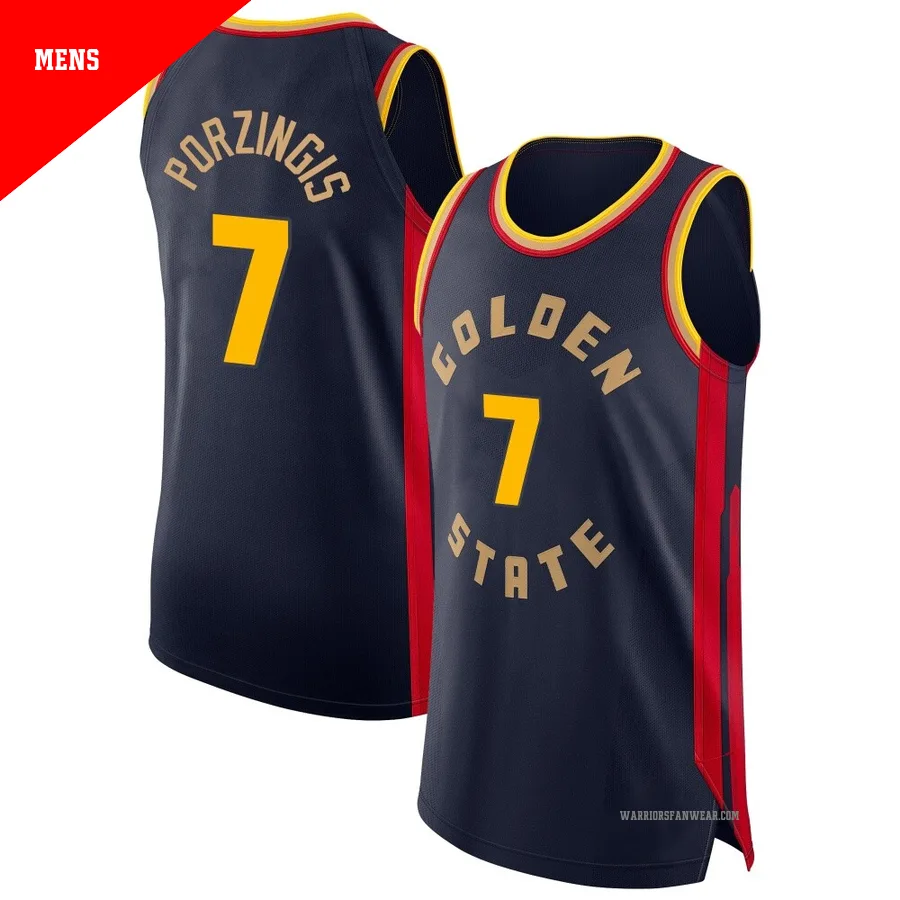 Kristaps Porzingis ＃7 Golden State Warriors Authentic 2024/25 Men's Navy City Edition Jersey