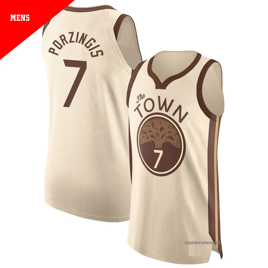 Kristaps Porzingis ＃7 Golden State Warriors Authentic 2025/26 Men's Tan City Edition Jersey