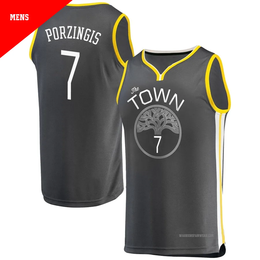 Kristaps Porzingis ＃7 Golden State Warriors Charcoal Men's Fast Break Jersey - Statement Edition
