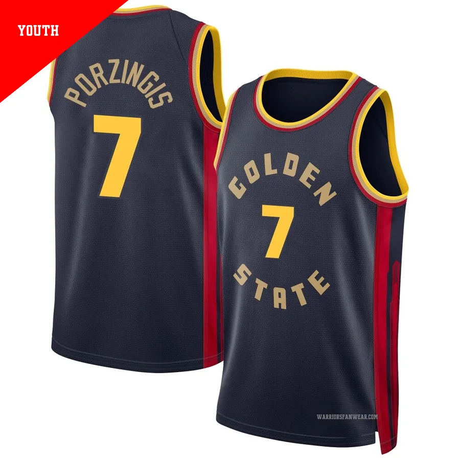 Kristaps Porzingis ＃7 Golden State Warriors Swingman 2024/25 Youth Navy City Edition Jersey