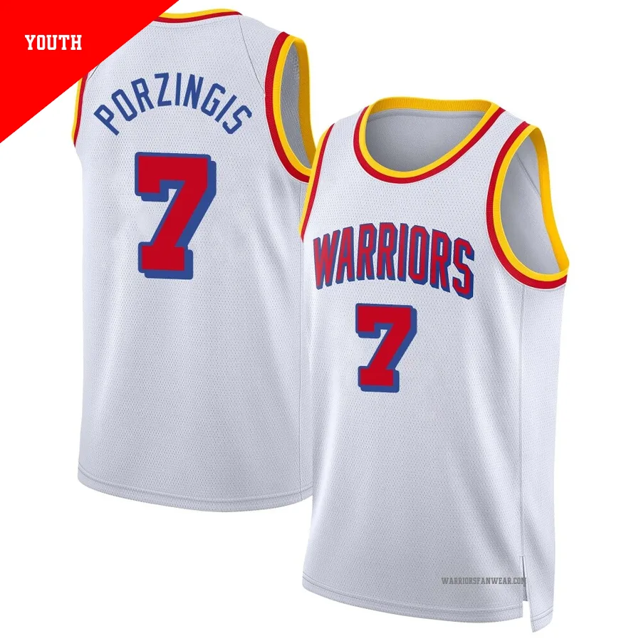 Kristaps Porzingis ＃7 Golden State Warriors Swingman 2024/25 Youth White Classic Edition Jersey
