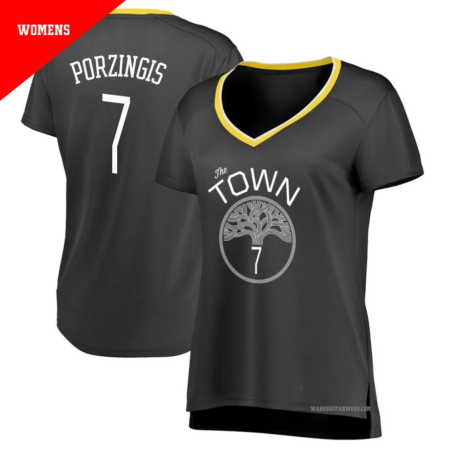 Kristaps Porzingis ＃7 Golden State Warriors Swingman Black Women's Jersey - Statement Edition