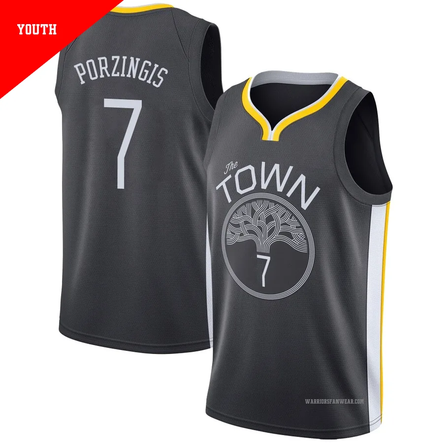Kristaps Porzingis ＃7 Golden State Warriors Swingman Black Youth Jersey - Statement Edition