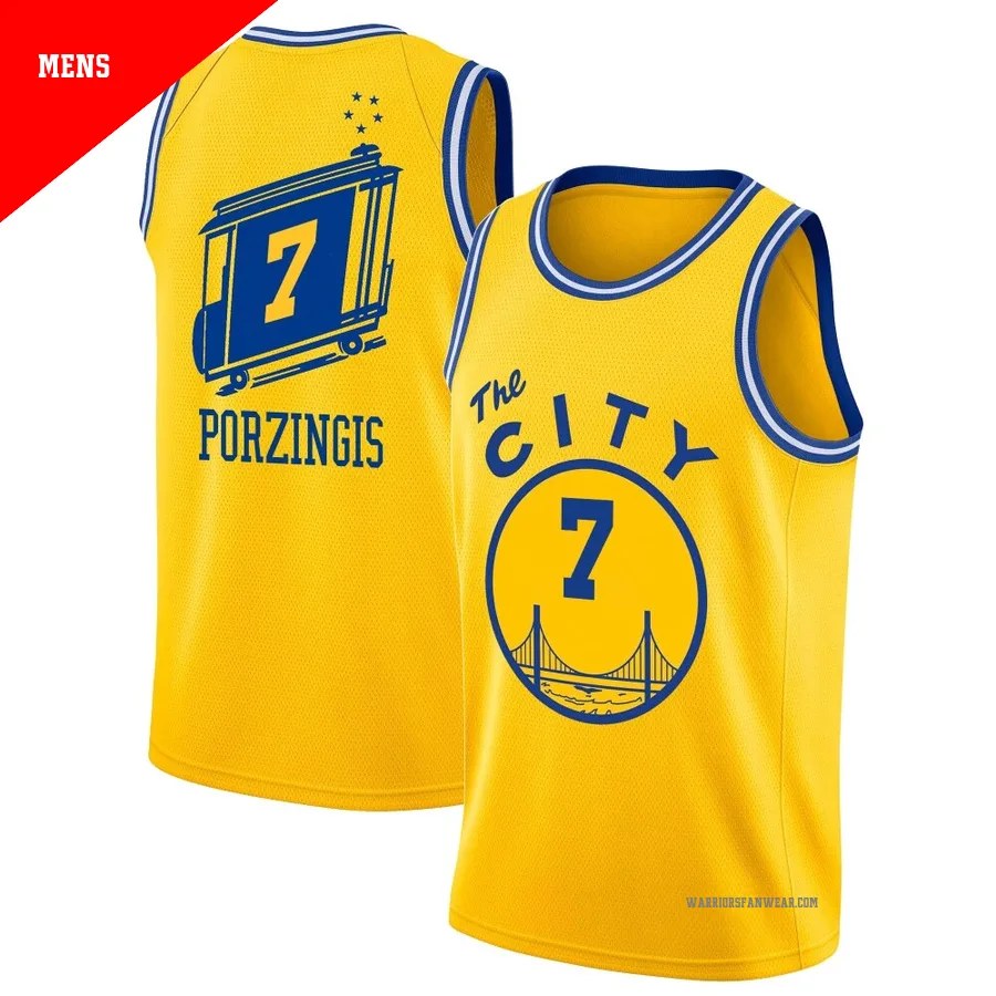 Kristaps Porzingis ＃7 Golden State Warriors Swingman Gold Men's Hardwood Classics Jersey - The City Classic Edition