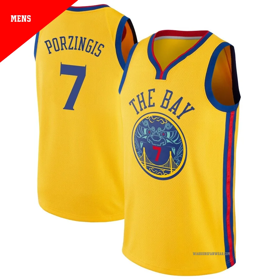 Kristaps Porzingis ＃7 Golden State Warriors Swingman Gold Men's Jersey - City Edition