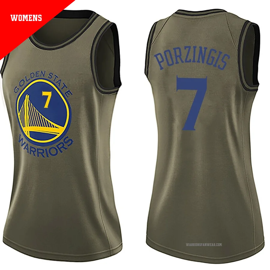 Kristaps Porzingis ＃7 Golden State Warriors Swingman Green Women's Salute to Service Jersey