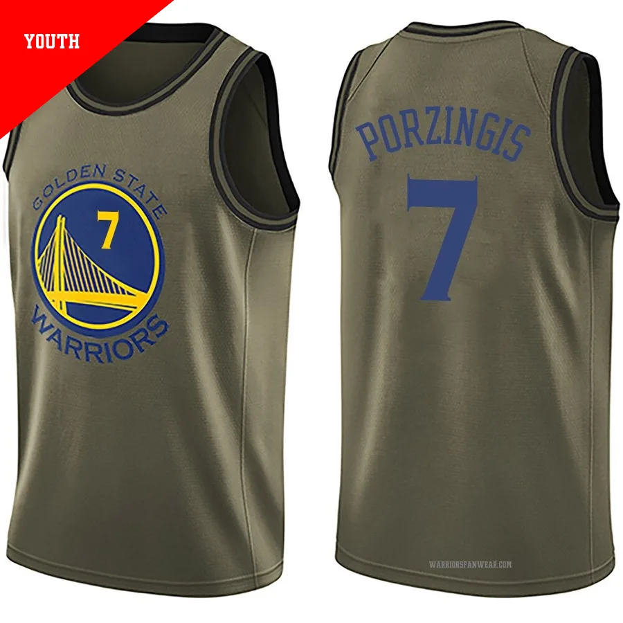 Kristaps Porzingis ＃7 Golden State Warriors Swingman Green Youth Salute to Service Jersey