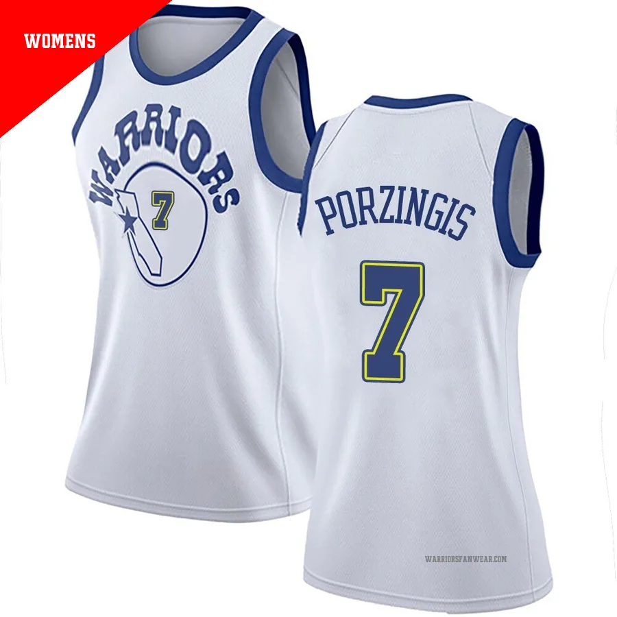 Kristaps Porzingis ＃7 Golden State Warriors Swingman White Women's Hardwood Classics Jersey