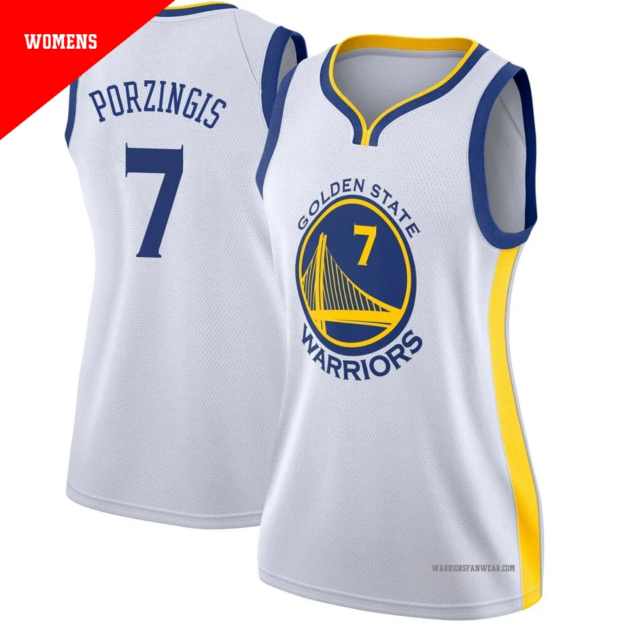 Kristaps Porzingis ＃7 Golden State Warriors Swingman White Women's Jersey - Association Edition