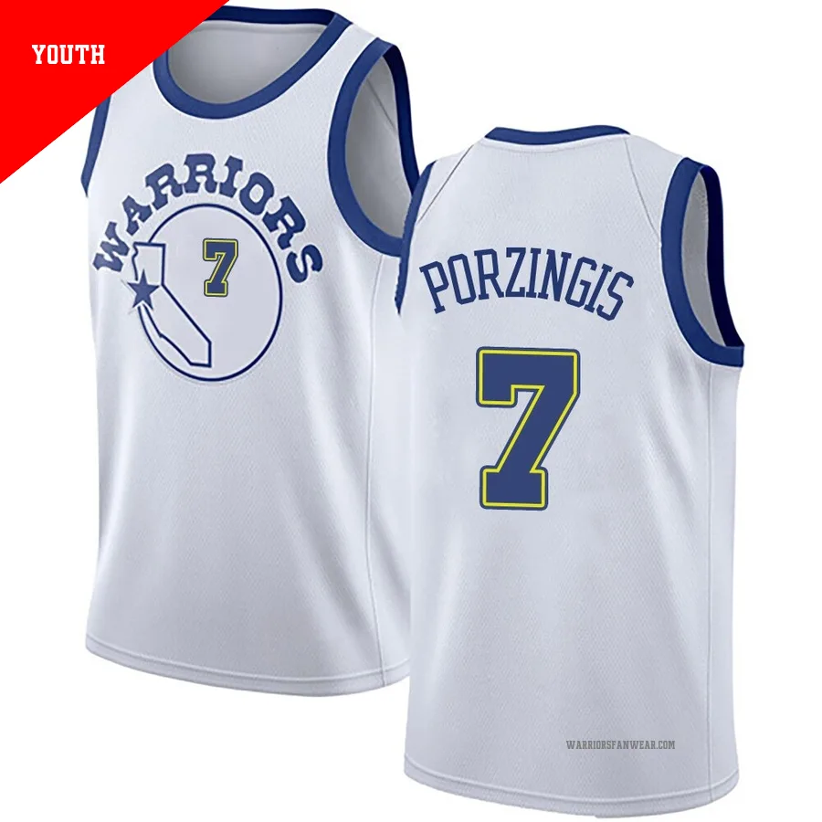 Kristaps Porzingis ＃7 Golden State Warriors Swingman White Youth Hardwood Classics Jersey