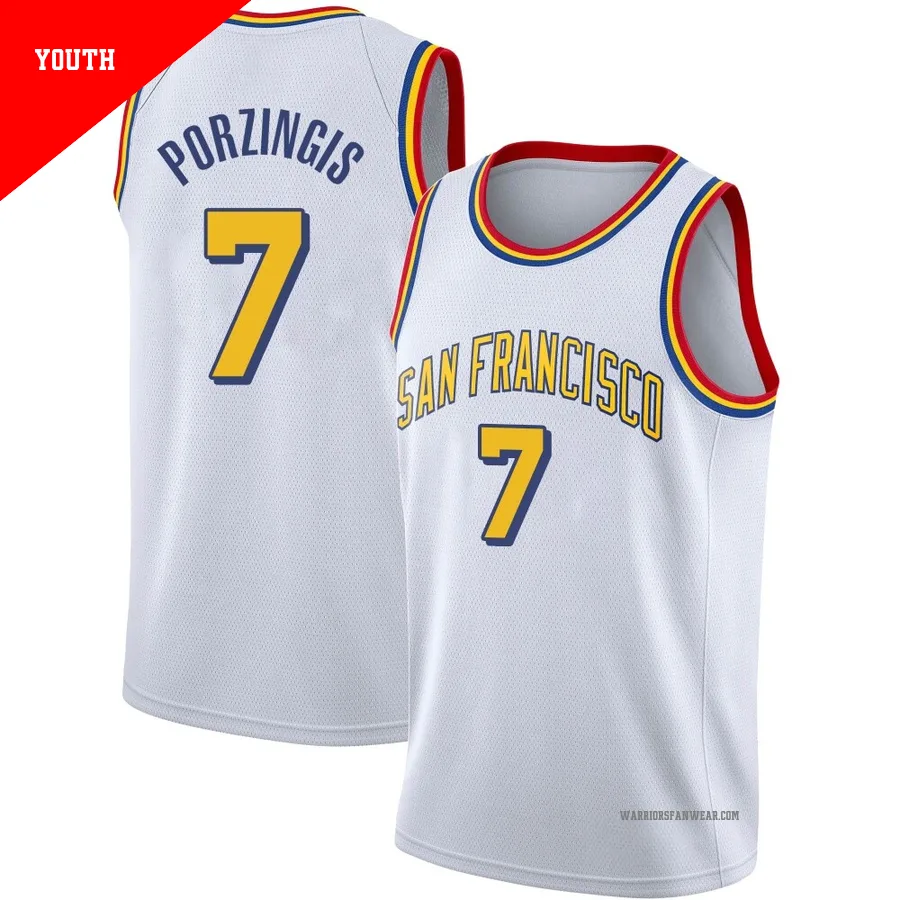 Kristaps Porzingis ＃7 Golden State Warriors Swingman White Youth Hardwood Classics Jersey - San Francisco Classic Edition