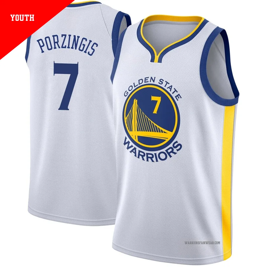 Kristaps Porzingis ＃7 Golden State Warriors Swingman White Youth Jersey - Association Edition