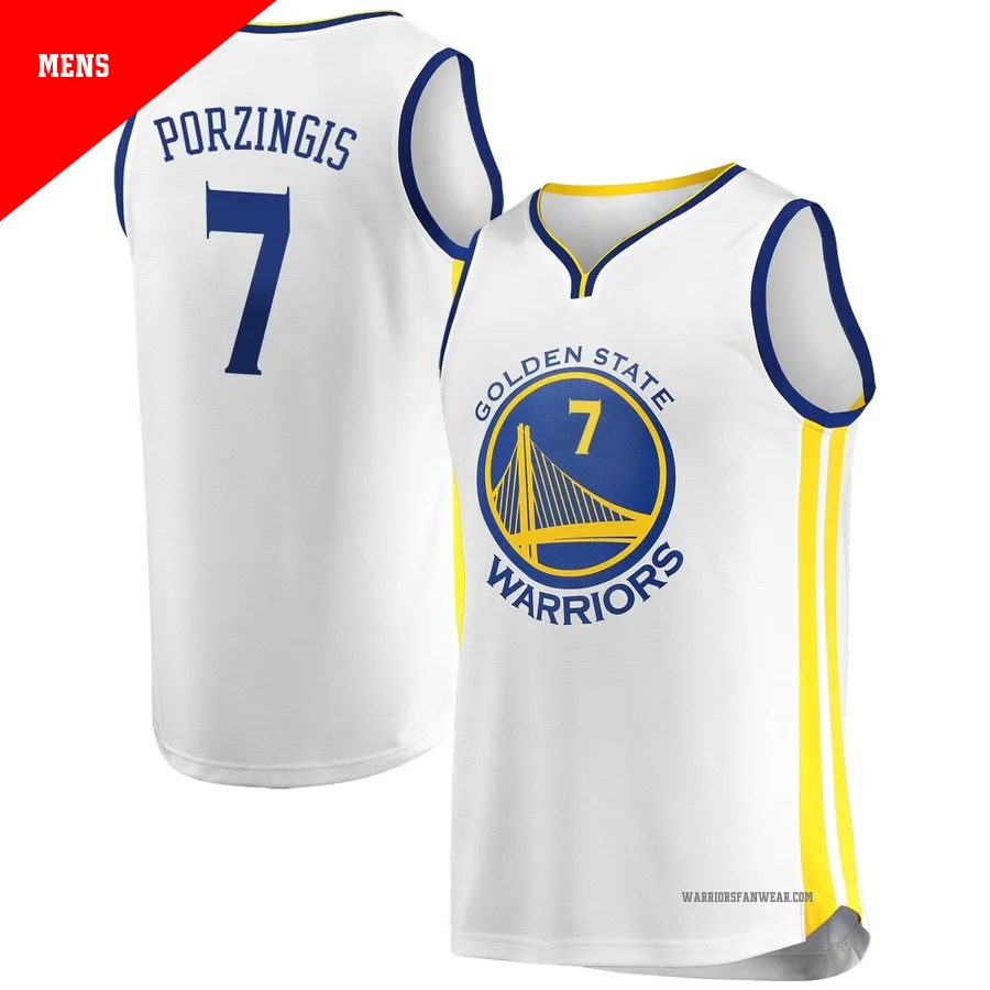 Kristaps Porzingis ＃7 Golden State Warriors White Men's Fast Break Jersey - Association Edition