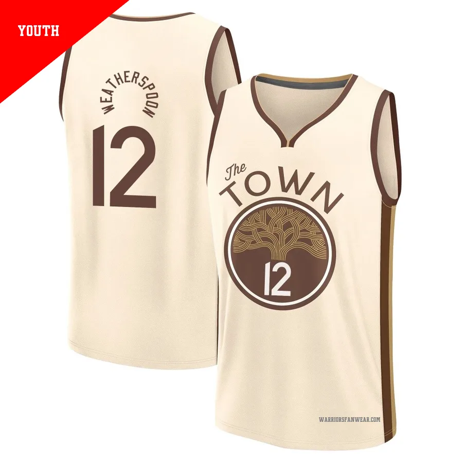 Quinndary Weatherspoon ＃12 Golden State Warriors 2025/26 Youth Fast Break Tan City Edition Jersey