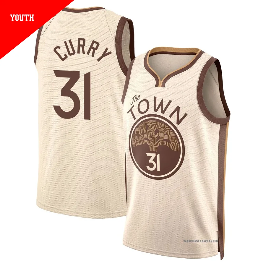 Seth Curry ＃31 Golden State Warriors Swingman 2025/26 Youth Tan City Edition Jersey