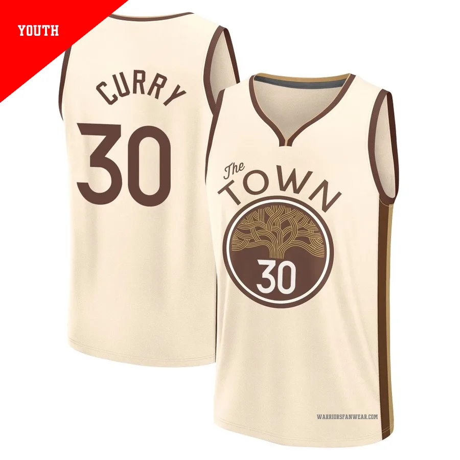 Stephen Curry ＃30 Golden State Warriors 2025/26 Youth Fast Break Tan City Edition Jersey