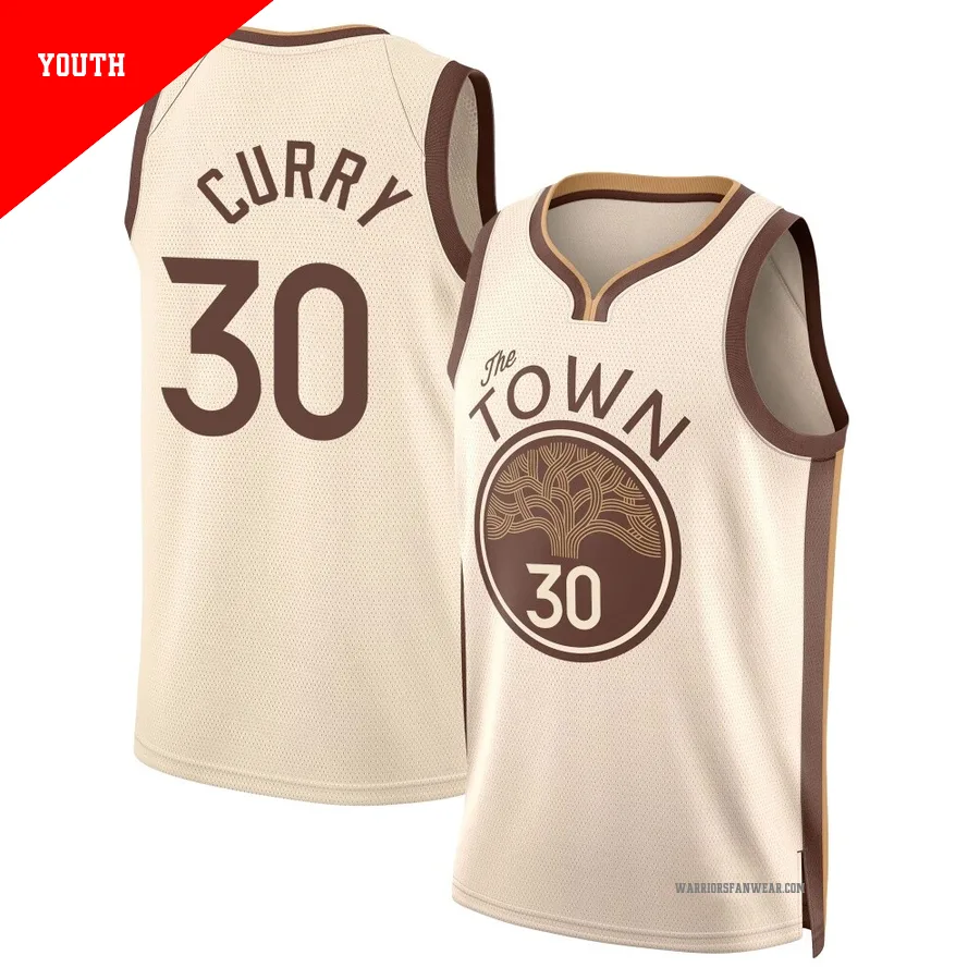 Stephen Curry ＃30 Golden State Warriors Swingman 2025/26 Youth Tan City Edition Jersey